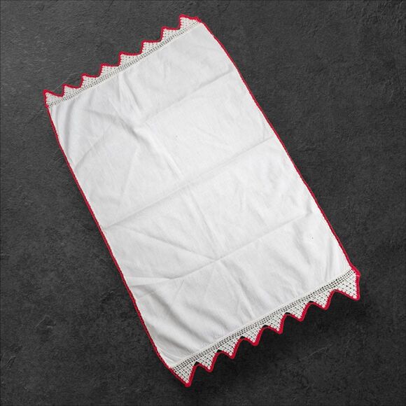 Vintage Hand Embroidered & Crochet Linen Runners Pair Floral & Red Trim 24" - Picture 7 of 12